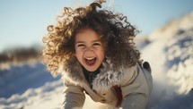  Young Girl Joyfully Playing in Snow
