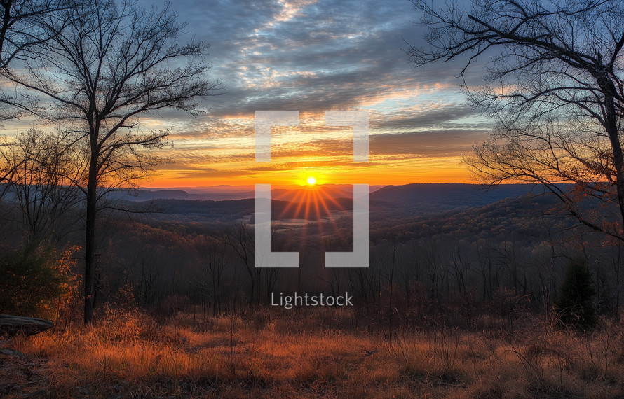 Overlook of the sunset in the Smoky Mountains