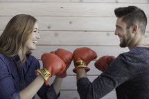 boxing couple laughing 
