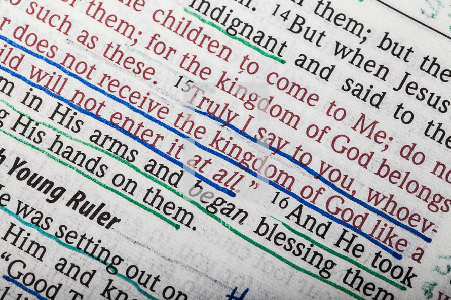 Mark 10:15 underlined.