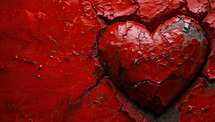 Red heart with cracked paint on a metal surface, grunge background