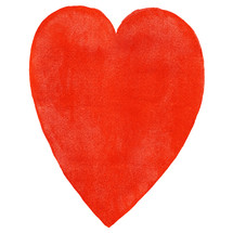 Red heart symbol watercolor painting is on white background. Blank aquarelle template created in handmade technique. Empty colored silhouette shape isolated of square format size. Use it in all your design projects. 