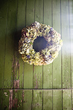 Wreath of flowers on a wall