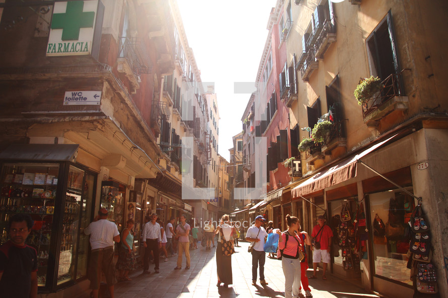 shops along an street in Venice 