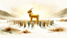 The Golden Calf. Old Testament. Watercolor Biblical Illustration