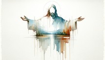 Jesus Christ in worship. Digital watercolor painting.