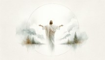 Jesus Christ in worship. Digital watercolor painting.