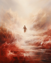 Parting of the Red Sea. Moses divides the waters, allowing his followers safe passage. Digital painting.