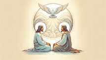 The Holy Trinity: the Father, the Son, and the Holy Spirit. Digital illustration. Trinity Sunday.


