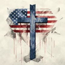 Grunge cross with american flag illustration