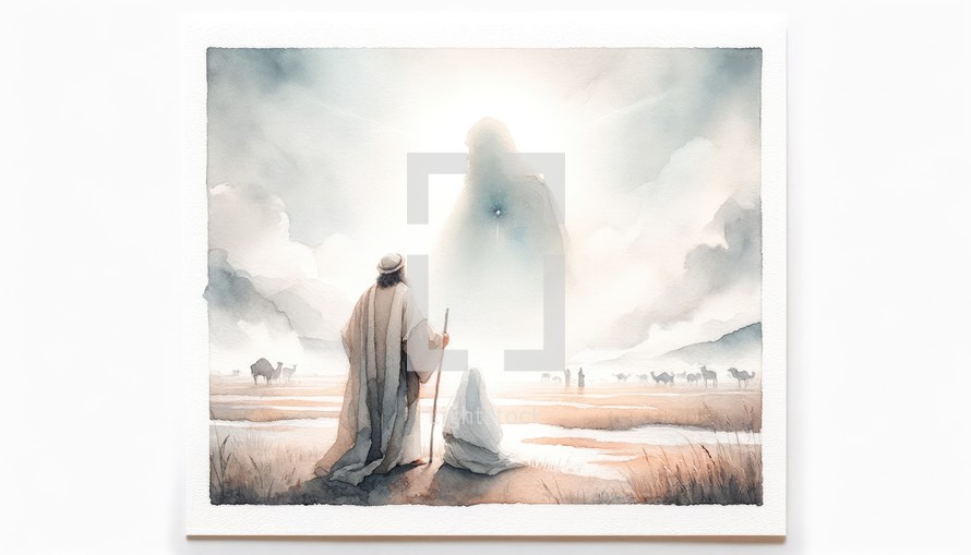 Promise of Isaac. Old Testament. Watercolor Biblical Illustration