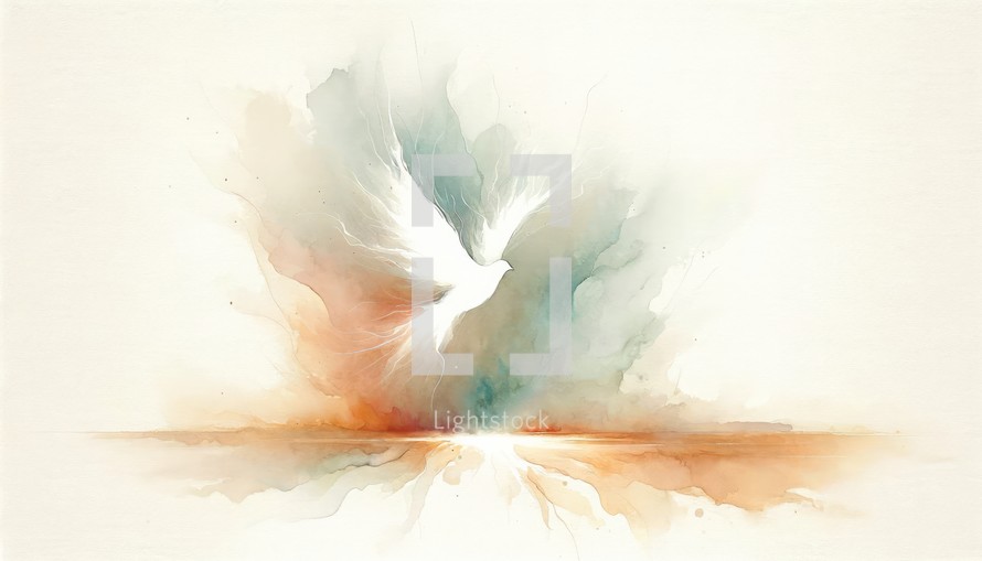 Holy Spirit. Dove on abstract colorful watercolor background. Digital art painting. Illustration.	