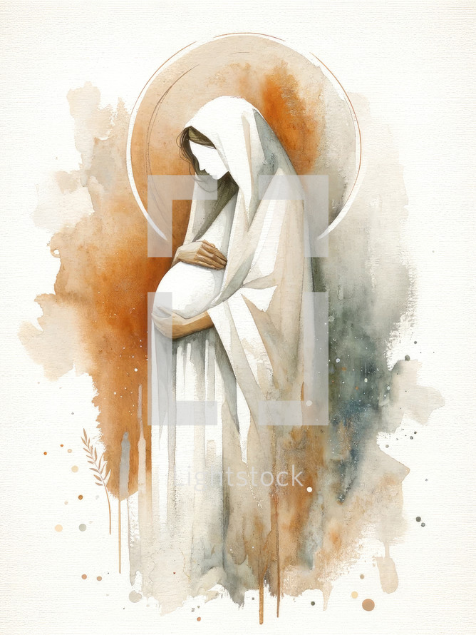 Motherhood. Pregnant woman in a veil. Digital watercolor painting.

