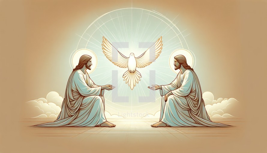The Holy Trinity: the Father, the Son, and the Holy Spirit. Digital illustration. Trinity Sunday.
