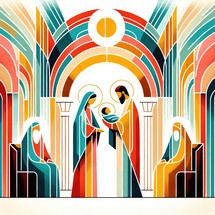 Presentation of Jesus in the temple. Colorful graphic illustration.