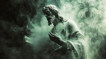 Statue of Jesus Christ in smoke