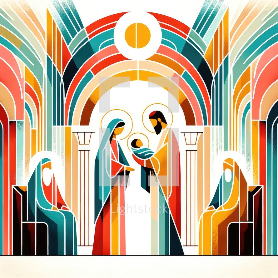 Presentation of Jesus in the temple. Colorful graphic illustration.