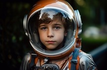 A 12-year-old boy dressed as an astronaut
