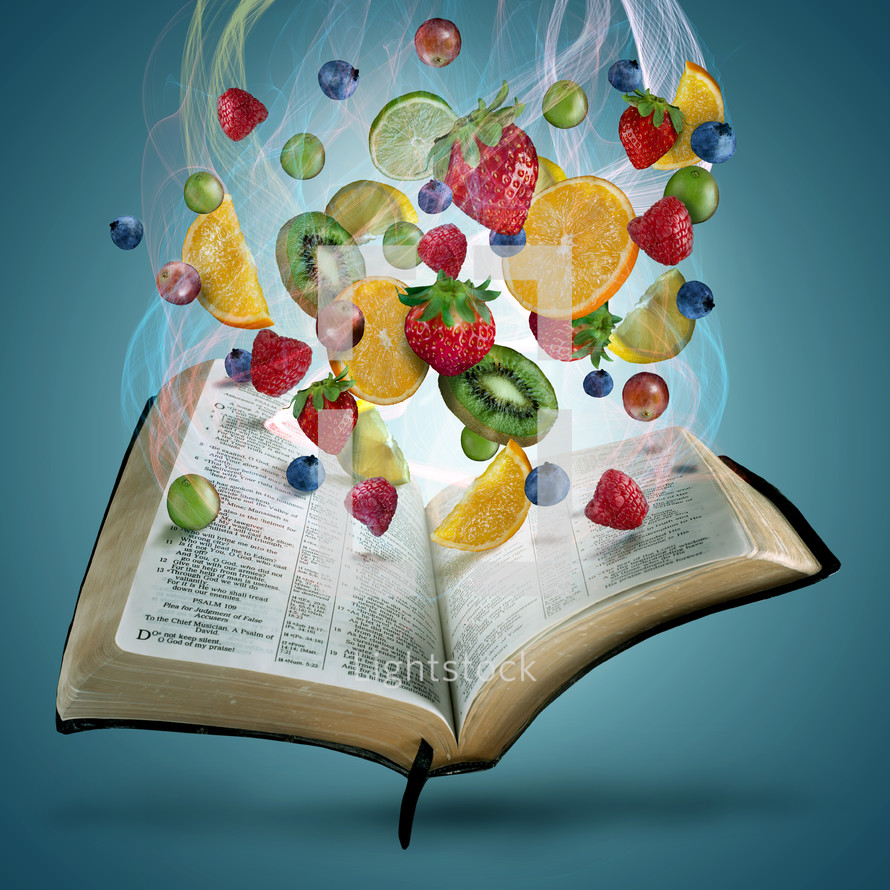 fruit from the pages of a Bible 