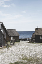 cabins along a shore 