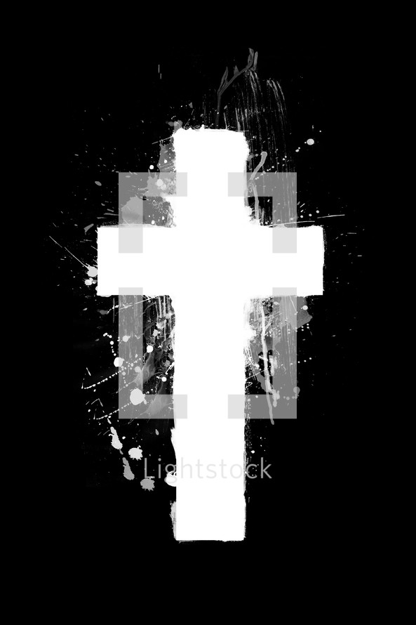 painted white cross on black background