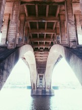 Underside of a wooden bridge
