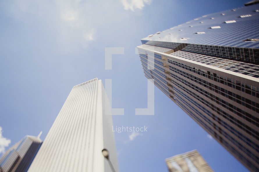 looking up to the tops of skyscrapers 