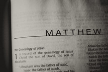 Open Bible in book of Matthew