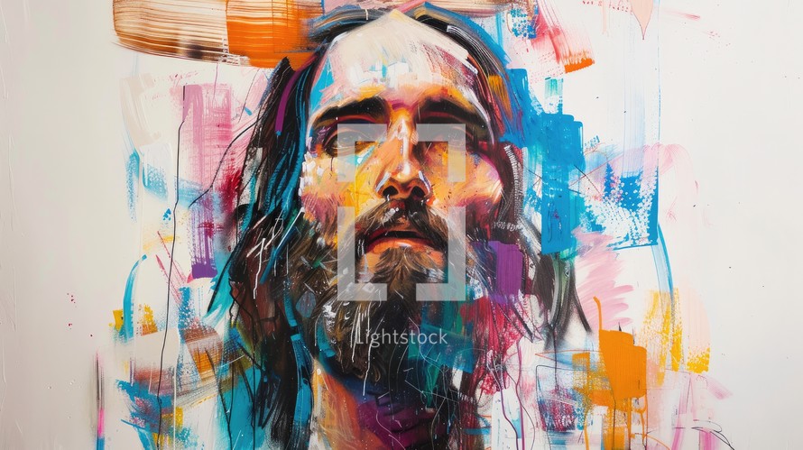Jesus Christ. Abstract colorful Illustration. Digital painting.