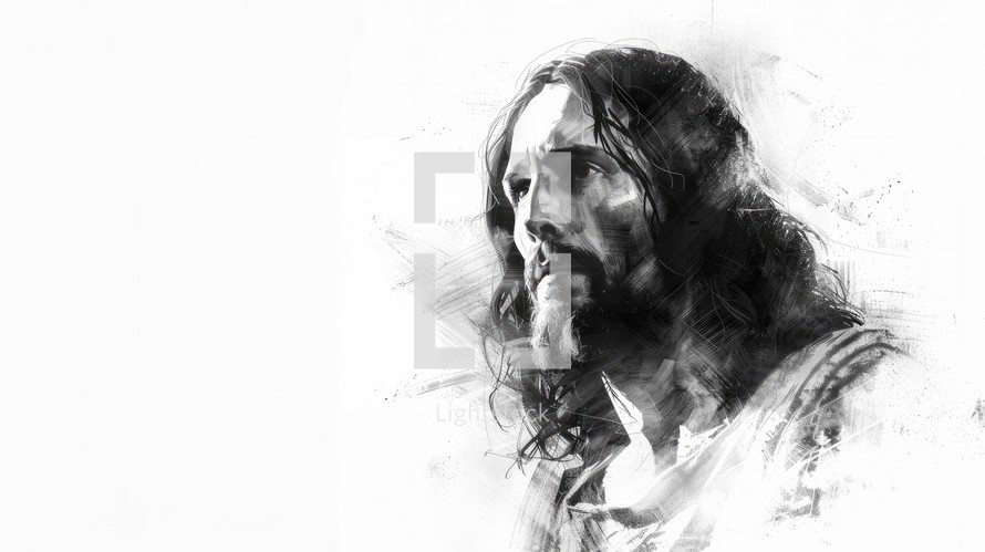 Jesus Christ. Black and white illustration