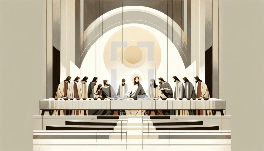 The Last Supper. Jesus. Maundy Holy Thursday. New Testament. Watercolor Biblical Illustration	