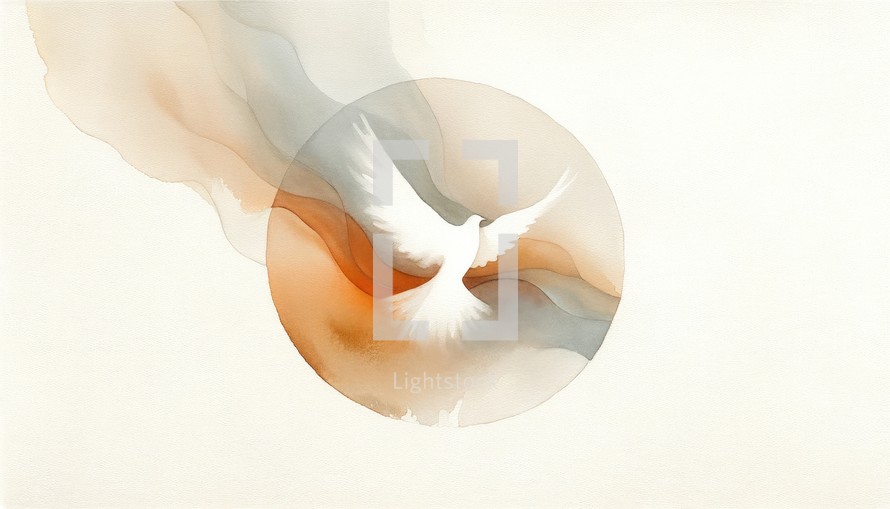 Dove of peace in the sky. Abstract watercolor background. Vector illustration.