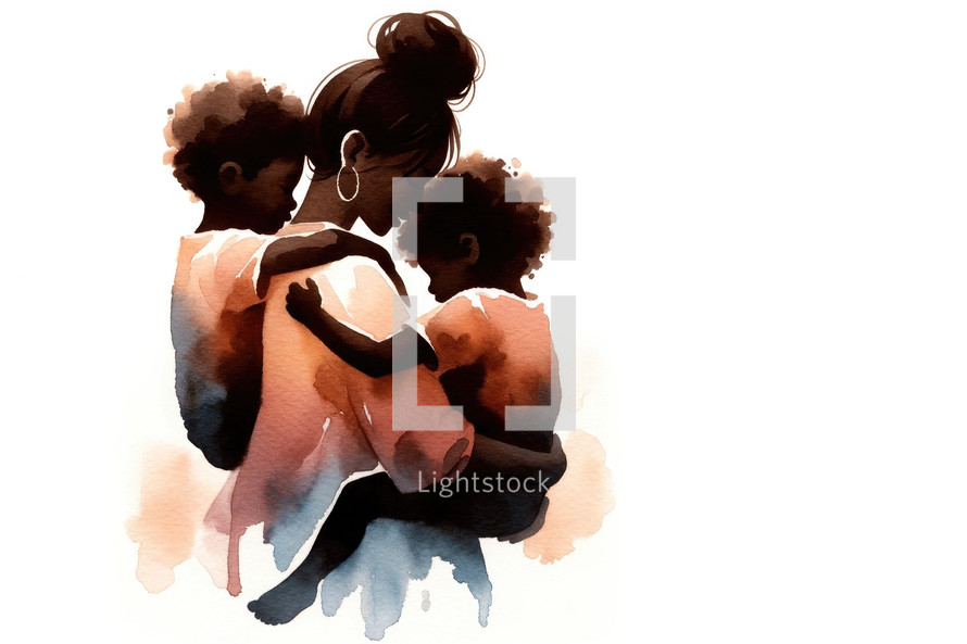 African American family. Watercolor painting on a white background. Illustration.