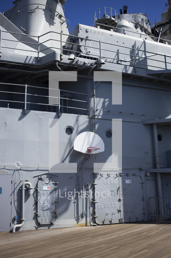 Basketball goal on a navy ship