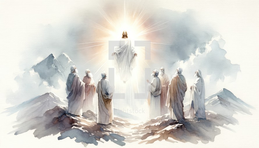 The Transfiguration of Jesus Christ. Watercolor Biblical Illustration