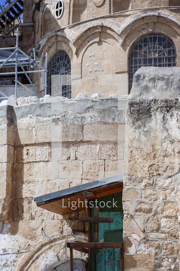 green door and cross in Jerusalem 