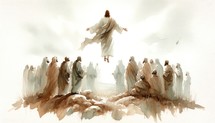 The Ascension of Jesus Christ. Life of Christ. Watercolor Biblical Illustration