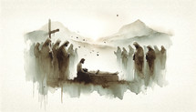Jesus Christ is laid in the tomb. Watercolor digital painting.
