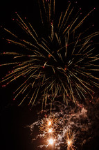 Colorful fireworks on the black sky background. Independence Day Fourth of July