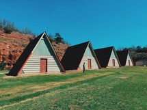 row of a A frame huts 