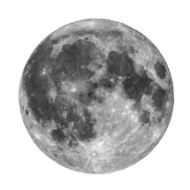 Full moon seen with a telescope from northern emisphere at night isolated over white