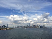 NYC skyline across water 
