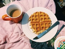 waffles, breakfast in bed 