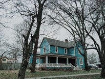 teal blue house 