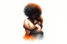 Mother and baby hugging. Digital llustration.
