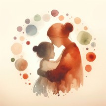 Mother and daughter in love. Watercolor painting. Vector illustration.