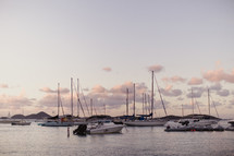 anchored boats in a harbor 