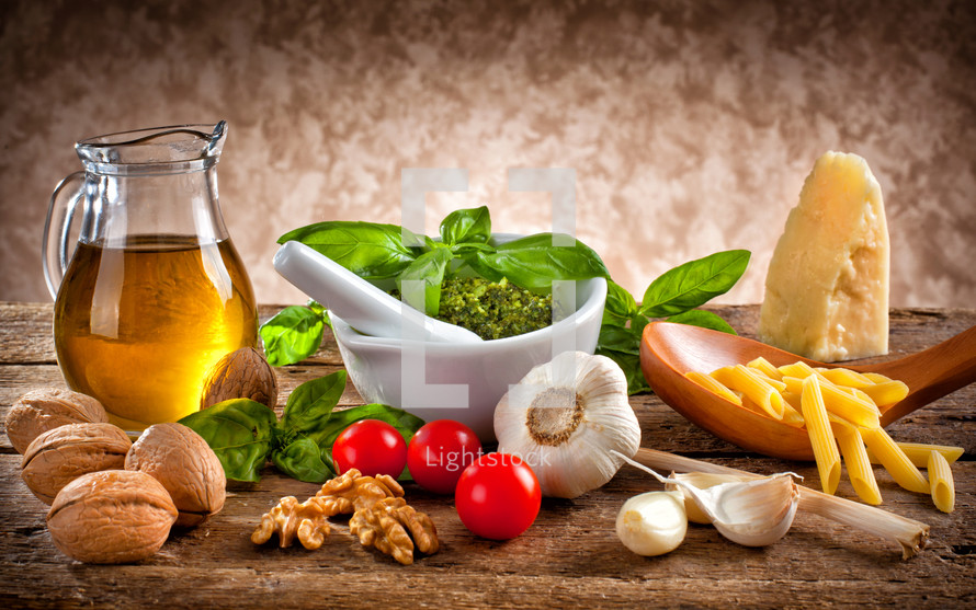 ingredients for italian pesto sauce  