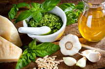 ingredients for italian pesto sauce (pesto alla genovese)