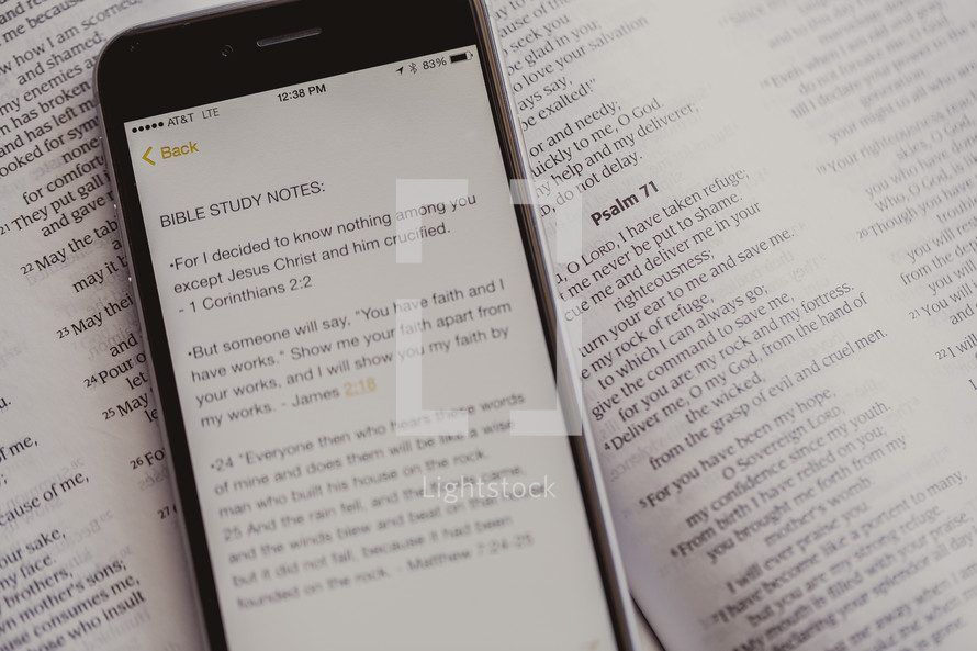 Bible study notes app and open Bible 